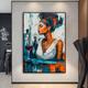 Hand painted Female Drinking Wine Canvas Art Black Girl with Wine Art Single Woman Wine Wall Art African American Art For Home Bedroom Wall Decor No Frame