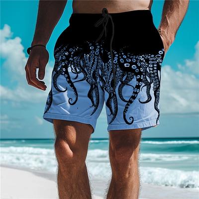 Men's Animal Octopus Swim Trunks Swim Shorts Board Shorts Mid Waist Vacation Hawaiian Holiday Vacation Holiday Beach Drawstring with Mesh lining Elastic Waist Designer Clothing Apparel