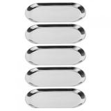 DEWIN Stainless Steel Tray - Stainless Steel Tray Oval Cosmetic Tray Stainless Steel Oval Shaped Towel Tray Cosmetics Jewelry Storage Tray Dish Plate Organizer 5Pcs (Sliver)