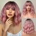 BERON Ombre Pink Wig .. for Women Girls Pink .. Wig Short Curly Synthetic .. Wig with Bangs Pink .. Wig with Dark Roots .. Wig Cap Include