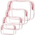 4PCS Clear Toiletry Bag Clear Makeup Bags Waterproof Toiletry Travel Bag Clear PVC Travel Bag Wash Bag Zipper Wash Bag for Traveling Vacation Bathroom (4 Sizes) (Pink)