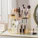 WLHONG Makeup Organizer for Vanity 2-Tier Bathroom Organizer Countertop with Makeup Brush Holder Acrylic Bathroom Organizer for Makeup Cosmetics Lotions Perfumes-Amber Gold