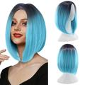 ERTUTUYI Wigs Party Wig Gradient Short Straight Hair Highlight Female Wig Cosplay Wig Realistic Straight with Flat Bangs Synthetic Colorful Cosplay Daily Party Wig Natural As Real Hair