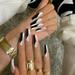 24PCS Coffin Press on Nails Long Fake Nail black and white Glossy False Nails Full Cover Acrylic Nails for Women and Girls