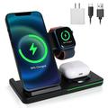 AOKESI Foldable Wireless Charger 3 in 1 with 18W Adapter 15W Fast Charging Station Compatible with iWatch 8/7/6/SE/5/4 AirPods 3/2/1/Pro iPhone 15 14 13 12 11 Series Black