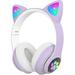 Bluetooth headphones children foldable girls headphones over ear wireless children s headphones with LED light cat ears and microphone for school/tablet/cell phone/PC purple