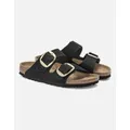 Women's Birkenstock Women's Big Buckle Nubuck Leather Sandal Narrow Fit Black (Gold) - Size: 7