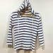 J. Crew Tops | J. Crew 100% Cotton Navy Striped V Neck Hooded 3/4 Sleeve Top Xs | Color: Blue/Cream | Size: Xs