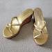 Kate Spade Shoes | Kate Spade Gold Metallic Knotted Bamboo Wicker Wedge Sandals - Size 7 | Color: Gold | Size: 7