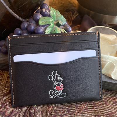 Coach Accessories | Authentic Coach Genuine Calf Leather Mickey Card Case | Color: Black/Red | Size: 4" (L) X 3" (H)