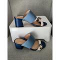 Coach Shoes | Coach Mae Mule Heel Leather Sandal Blue / White | Color: Blue | Size: 6.5