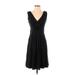 Lands' End Casual Dress - A-Line Plunge Sleeveless: Black Print Dresses - Women's Size Small