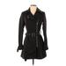 Kenneth Cole New York Trenchcoat: Mid-Length Black Print Jackets & Outerwear - Women's Size X-Small