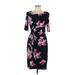 Connected Apparel Casual Dress - Sheath Scoop Neck Short sleeves: Black Floral Dresses - Women's Size 10