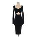 Abercrombie & Fitch Cocktail Dress - Bodycon V Neck Long sleeves: Black Solid Dresses - Women's Size X-Small