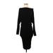 Express Casual Dress - Midi High Neck Long sleeves: Black Solid Dresses - Women's Size Small