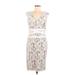 Adrianna Papell Casual Dress - Sheath V-Neck Sleeveless: Ivory Snake Print Dresses - Women's Size 12