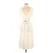 Joie Casual Dress - Midi Plunge Long sleeves: Ivory Print Dresses - Women's Size Small