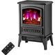 WARTHY Electric Stove Heater With Flame Effect Of The Wood Burner Portable Stove Free-Standing Fireplace Heater Interior Heater -1500W Black Indoor Use elegant