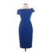 Calvin Klein Cocktail Dress - Sheath Open Neckline Short sleeves: Blue Solid Dresses - Women's Size 2