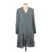 Ann Taylor Casual Dress - DropWaist V Neck 3/4 sleeves: Teal Dresses - Women's Size 10