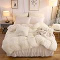 LIFEREVO Luxury Plush Shaggy Duvet Cover Set, Soft Velvet Fluffy Furry Duvet Cover Set(1 Faux Fur Fuzzy Comforter Cover+1 Pom Pom Pillow Case) Bedding Set,Zipper Closure(Twin/Twin XL,Light Beige)