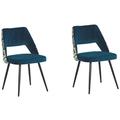 Beliani Retro Style Set of 2 Dining Chairs Velvet Seat Floral Pattern Back Blue Ansley