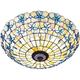 Blue Mediterranean Ceiling Lights Tiffany Style Ceiling Light 16 Inch Handmade Glass Shade Semi Recessed Ceiling Light for Bedroom Living Room Hotel,A