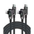 SooPii 100W rechtwinkliges USB-C-auf-USB-C-Kabel,geflochtenes Typ-C-Kabel aus Zinklegierung mit LED-Anzeige für lphone 15, iPad Air/Pro,MacBook Pro,Samsung S23/S22/S10,Pixel,LG(2m Schwarz 2Pack)