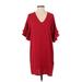 Everly Casual Dress - Shift V Neck Short sleeves: Red Solid Dresses - New - Women's Size Small