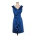 Tahari by ASL Cocktail Dress - Wrap V Neck Sleeveless: Blue Solid Dresses - New - Women's Size 4