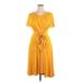 Lane Bryant Casual Dress - A-Line Scoop Neck Short sleeves: Yellow Solid Dresses - Women's Size 14 Plus