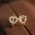 Jkeli-Boucles d'oreilles coeur creux pour femme argent regardé 925 or 14 carats petit anneau
