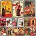 Cola Soft Drinks Poster Metal Tin Signs Vintage Girls Drink Cola Bottles Metal Plate Wall for Bar