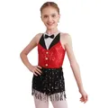 Robe de danse de ballet à paillettes pour enfants robe de jazz latine robe lyrique à franges