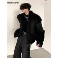 Mauroicardi Winter Short Cool Thick Warm Soft Black Hairy Faux Fox Fur Coat Men Long Sleeve Luxury