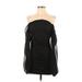 Shein Cocktail Dress - Mini Off The Shoulder Long sleeves: Black Solid Dresses - Women's Size Small