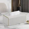 2024High Quality Streak Luxury Leather Tissue Box European Style Tissue Box Holder Living Room Hotel