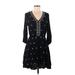 Xhilaration Casual Dress - A-Line V Neck 3/4 sleeves: Black Solid Dresses - Women's Size Medium