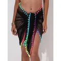 Women Bikini Cover Ups Shawl Summer Casual Fishnet Cutout Swimsuit Sarong Beach Wrap Skirt with