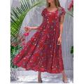 Femme Robe Évasée Robe à Volants robe boheme Floral Petites fleurs Imprimer Col Ras du Cou robe longue Tropique Bohème Intérieur Manche Courte Eté Automne