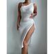 robe blanche Robe d'été Vêtement couvrant Femme Robe mi-longue Ouvert Fendu Vacances Plage Sexy Une Epaule Sans Manches Standard Noir Blanche S M L XL