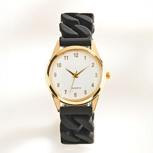 Stretch-Armbanduhr schwarz/gold