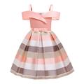 Kids Girls' Dress Striped Snowflake Pleated Bow Vintage Polyester Knee-length White Pink Red
