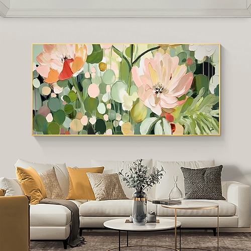 Handgefertigtes Original-Ölgemälde mit blühenden Blumen und Pflanzen auf Leinwand, abstraktes Kunstgemälde für die Inneneinrichtung mit gespanntem Rahmen/ohne Innenrahmen Image