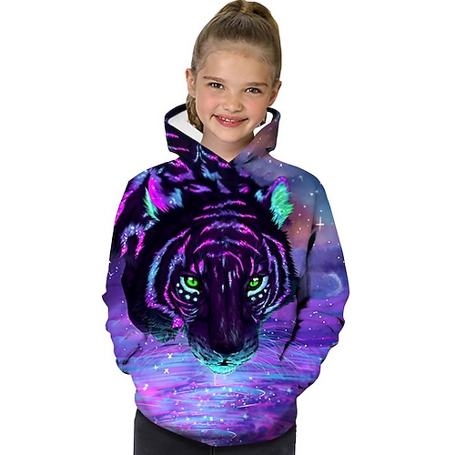Zurück zur Schule Mädchen 3D Dinosaurier Kapuzenshirt Langarm 3D-Druck Frühling Herbst Winter Aktiv Basic kinderkleidung 3-12 Jahre Schulanfang Outdoor Täglich Image