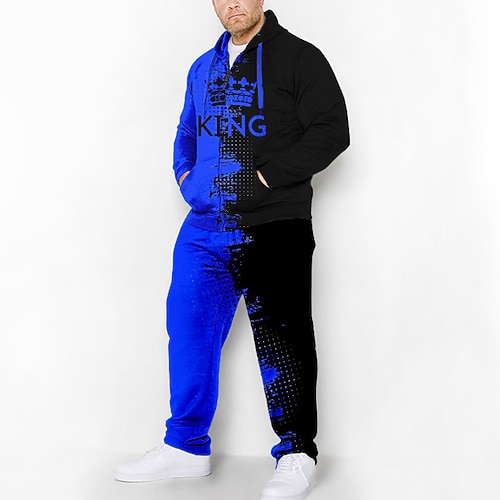 Herren Grafik Farbblock 2St 3D Sweatshirt-Sets Kapuzensweatshirt Trainingsanzug Langarm Lange Hosen Mit Kapuze Mode Designer Lässig Täglich Sport Ausgehen 3D-Druck Frühling Herbst Gelb Blau Rot Image