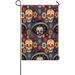 HGUAN Garden Flag Seamless Day of The Dead Pattern with Sugar Skulls and Flowers on Dark Background Decorative Spring Summer Outdoor House Flag for Garden Yard Lawn