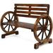 NLIBOOMLife Rustic Wooden Wheel Bench 41 2-Person Wagon Slatted Seat Outdoor Patio 350lbs High Capacity Weather Resistance