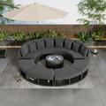 9-Pieces Free Combination Patio Furniture Set PE Rattan Wicker Circular Sectional Sofa Set with 6 Pillows Tempered Glass Coffee Table and Thickened Cushions for Pool Garden Backyard Grey